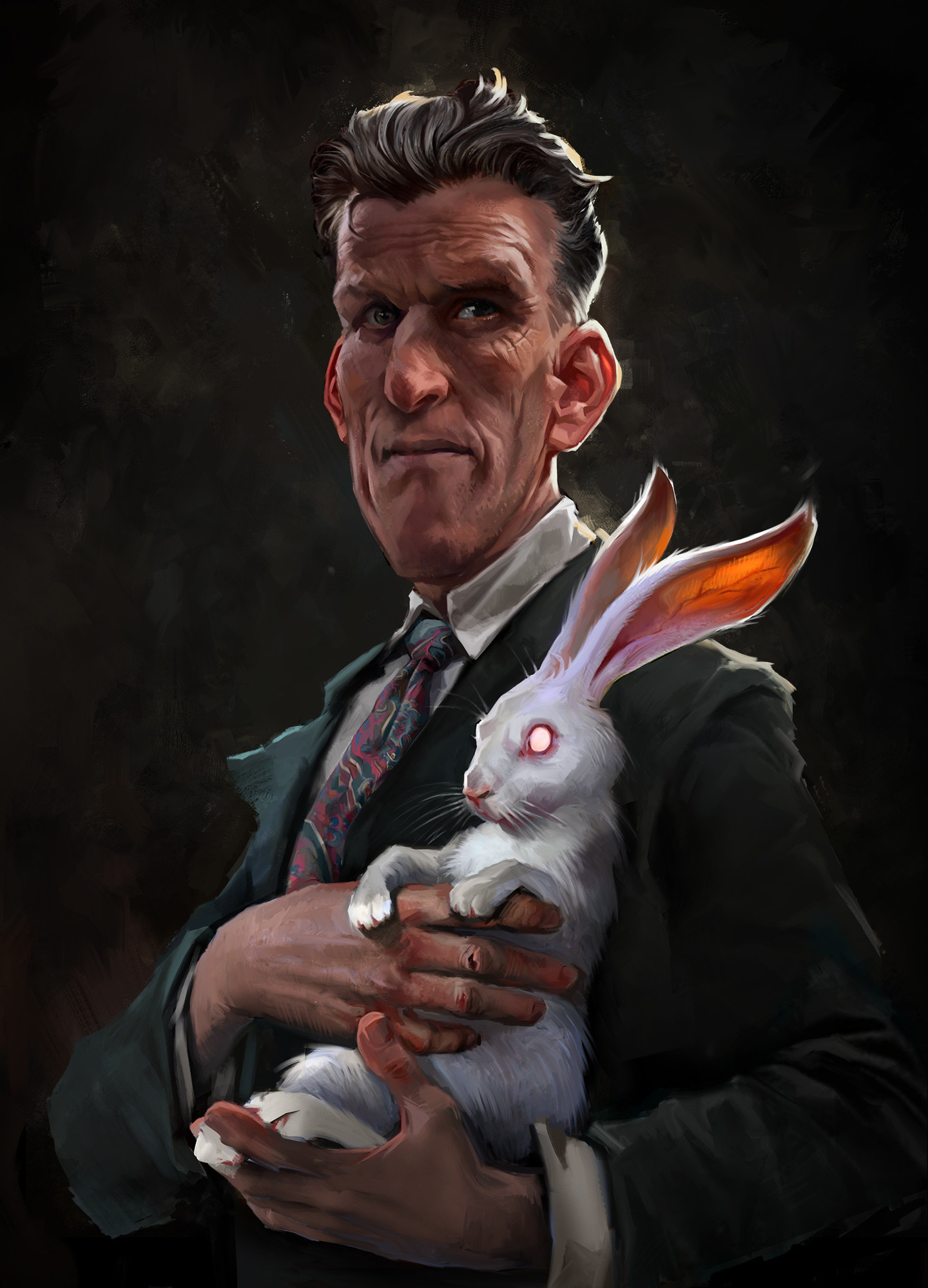 Man with rabbit by Roman Chaliy
