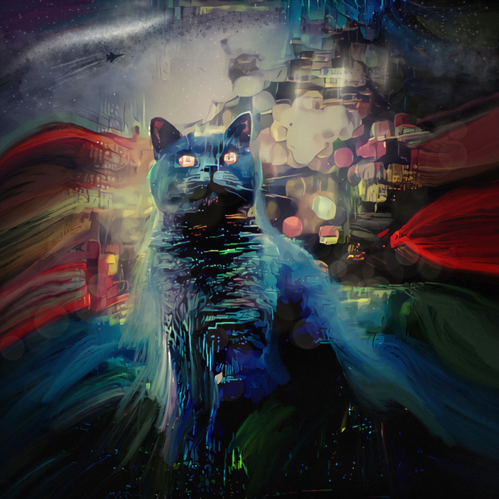 Neon Space Animals #1 Cat by 1+1=3