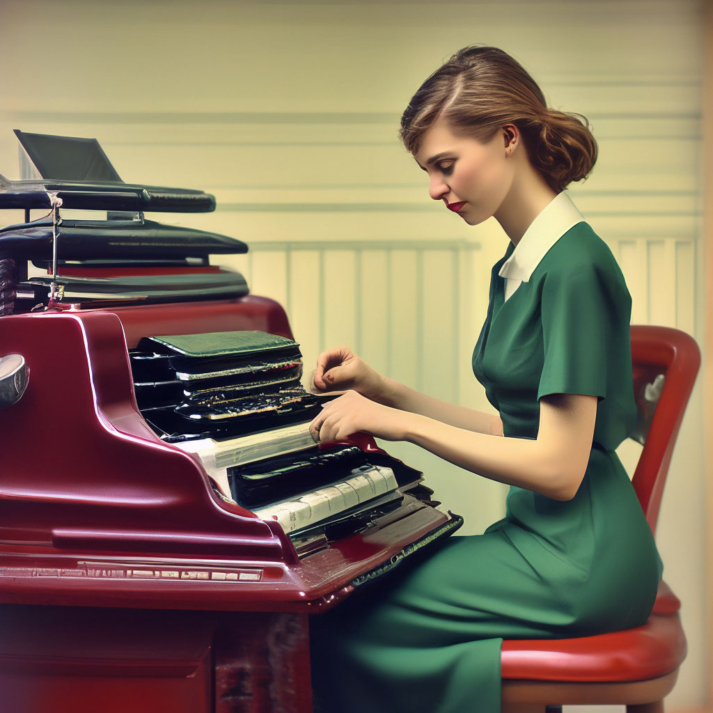 секретарша, пишущая машинка (сгенерировано Шедеврум)