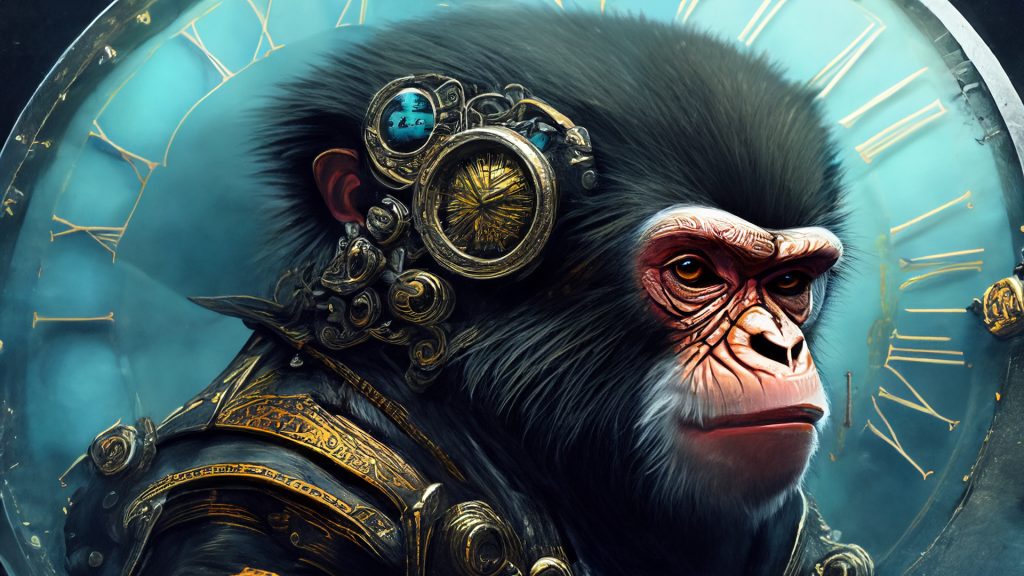 Monkey time travelers art (сгенерировано Adobe Firefly AI)