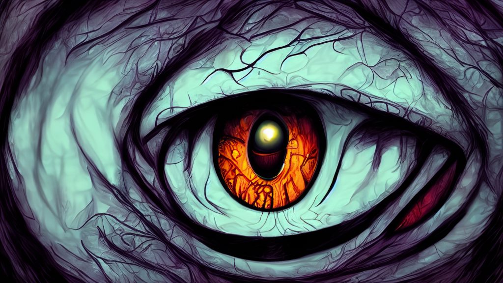 Scary eyes of creatures in the dark art (сгенерировано Adobe Firefly AI)