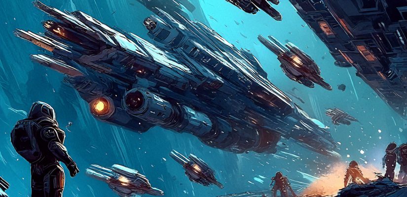 A spaceship battle fantasy art (сгенерировано Adobe Firefly AI)