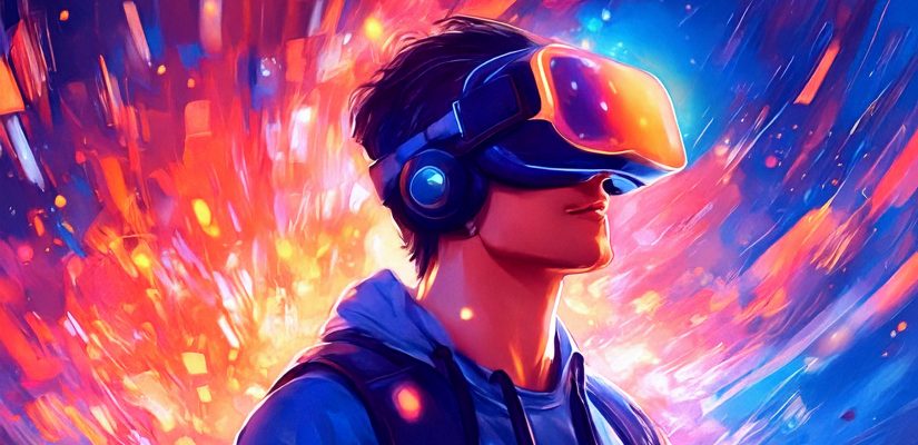 человек в шлеме виртуальной реальности, digital painting (сгенерировано Adobe Firefly AI)