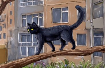 Алексей Левикин «Чёрная кошка переходит дорогу», 2025